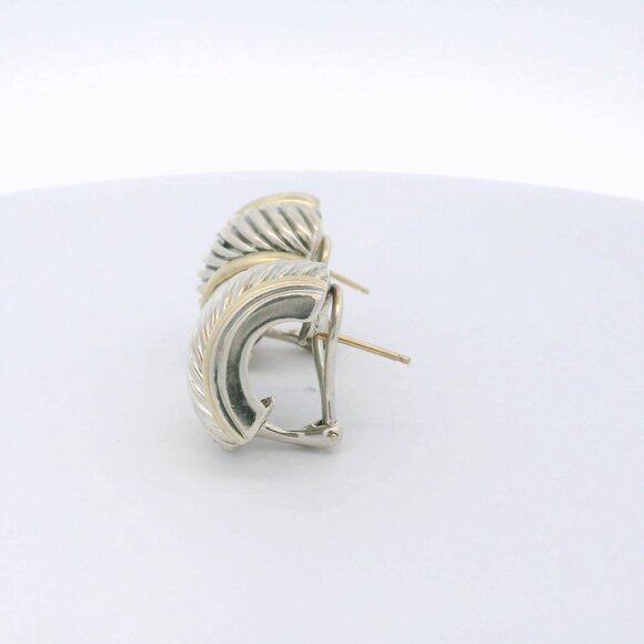 David Yurman Two Tone 925/14k Cable Hoop Earrings - Picture 4 of 4